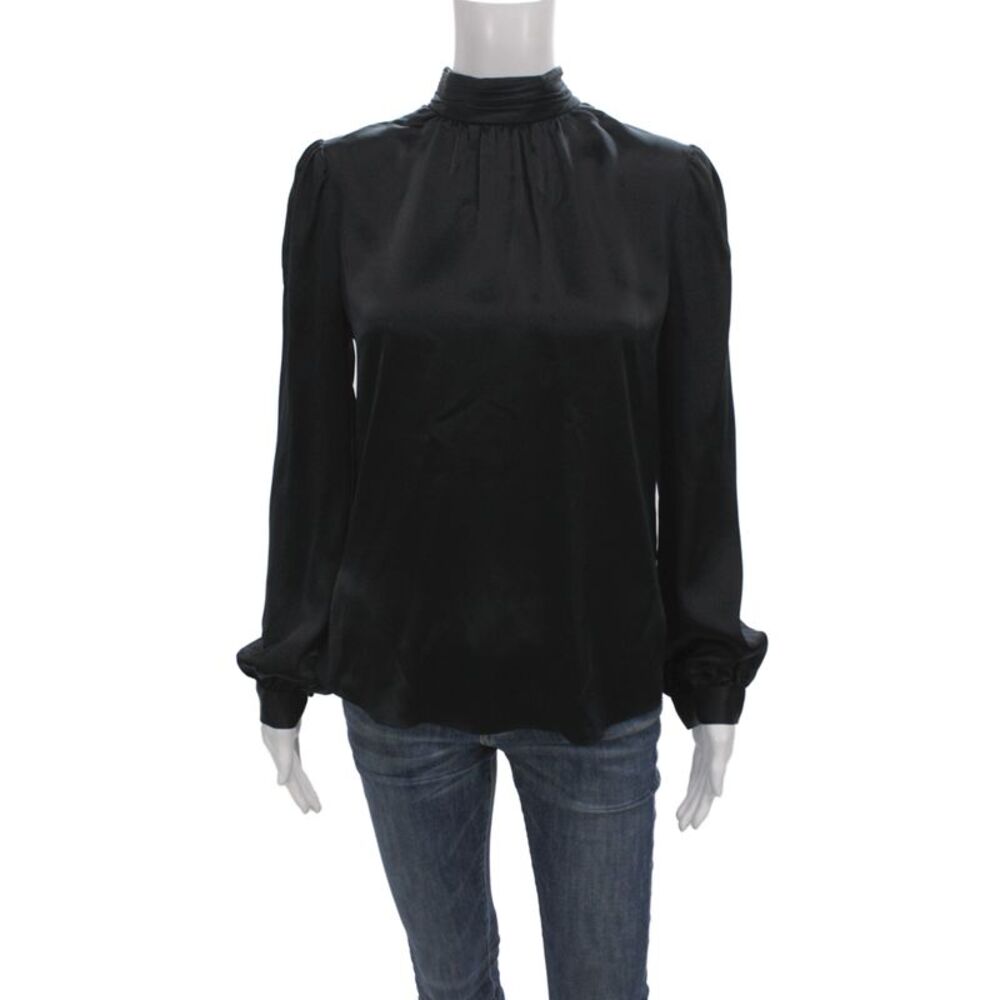 Veronica Beard Women Silk Tunic Mock Neck Long Sleeve Button Cuff Black Size 4